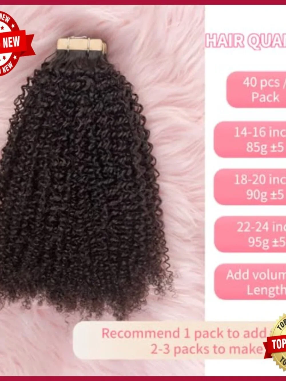14 Inch Tape In Human Hair Extensions Afro Kinky Curly 40 Pieces